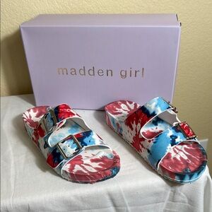 Madden Girl Red and Blue Tie-Dye Slides